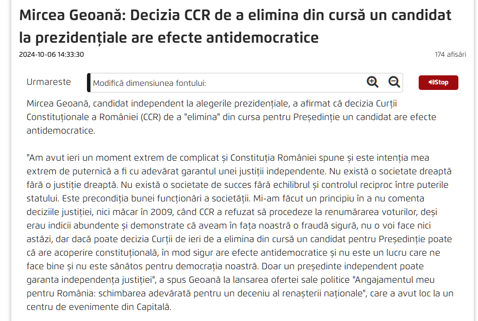 Mircea Geoana draws attention to the dangers posed by the CCR's decision.